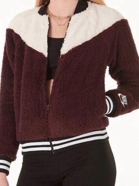 NWT Nike Heritage Sherpa Bomber Jacket - Burgundy Crush - Women’s XXL